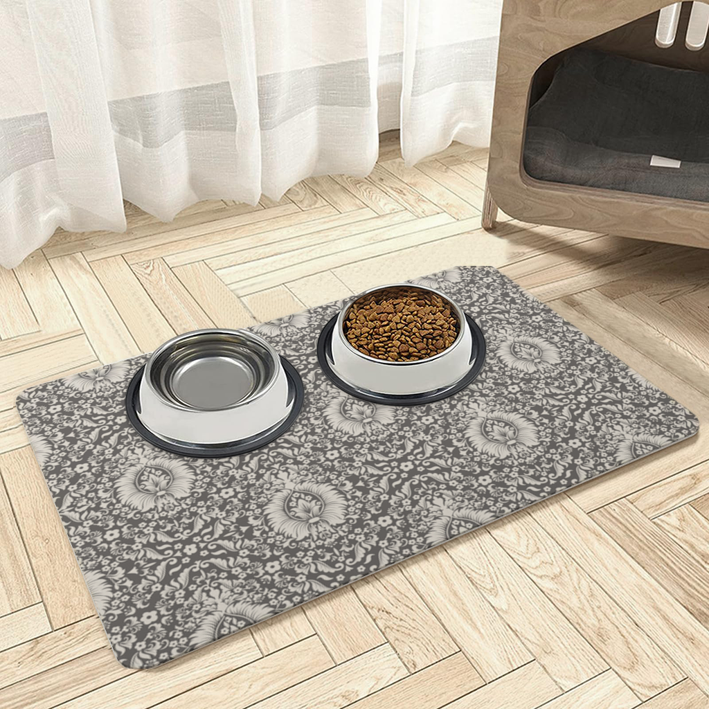 Classic Vintage Damask Floral Pattern Pet Feeding Mat