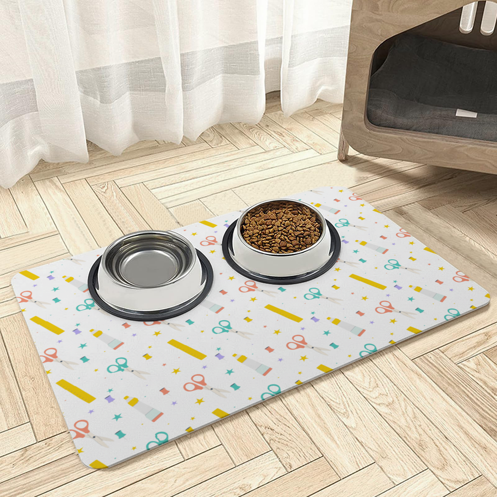 Colorful School and Stationery Supplies Pattern Pet Feeding Mat