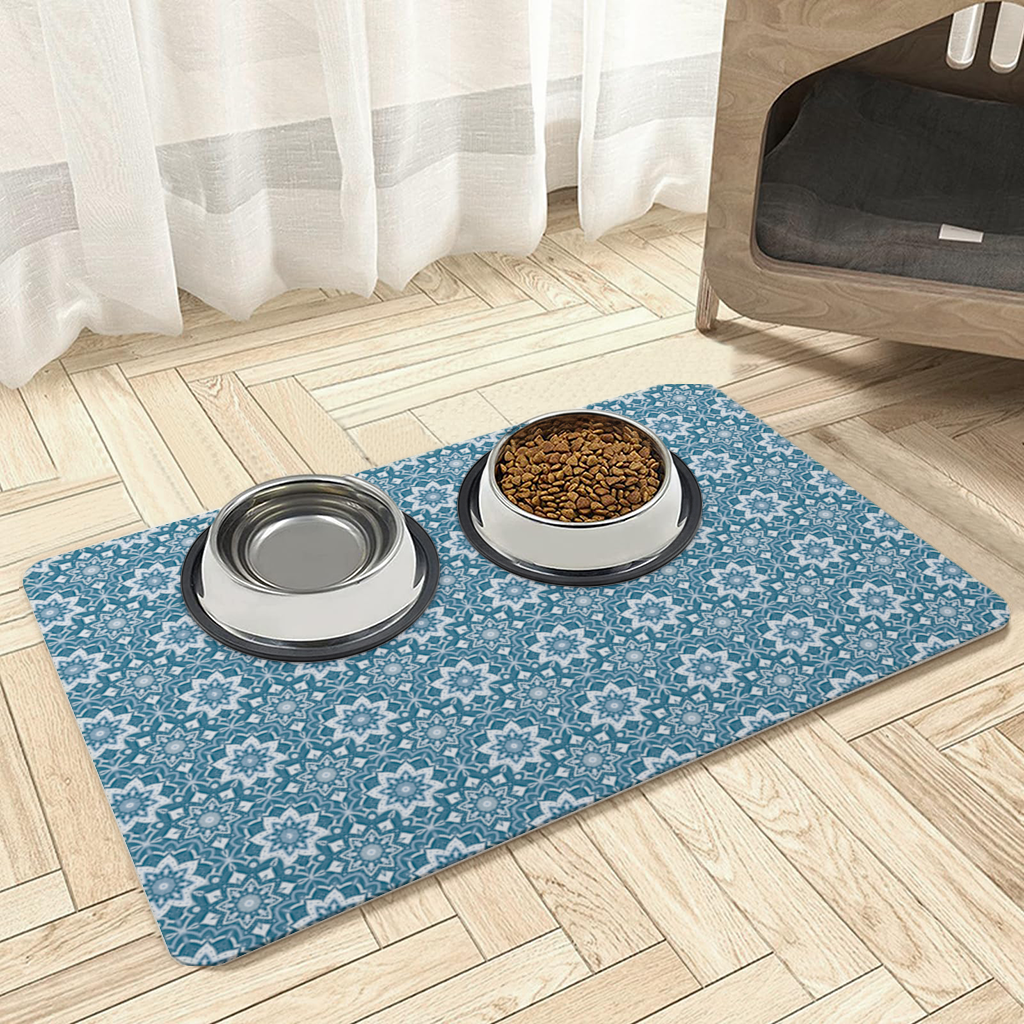 Elegant Blue Mandala Pattern Pet Feeding Mat