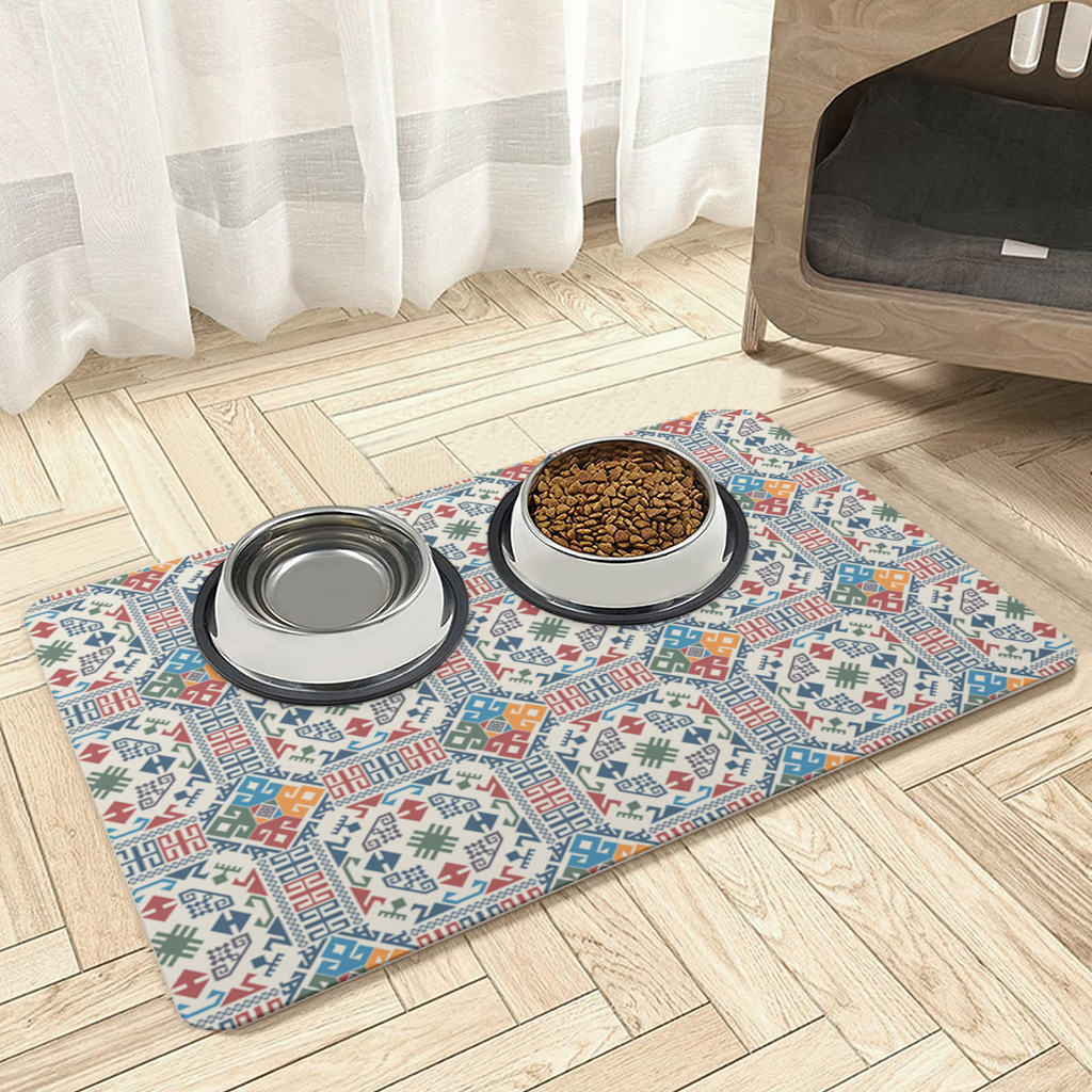 Çok Renkli Etnik Geometrik Motif Evcil Hayvan Besleme Matı