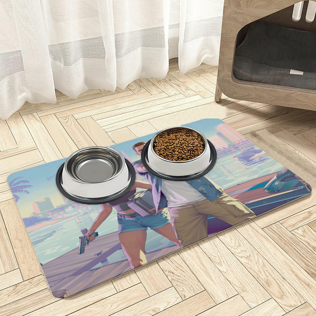 Vice City Çatışması Tropik Soygun İkilisi Evcil Hayvan Besleme Matı