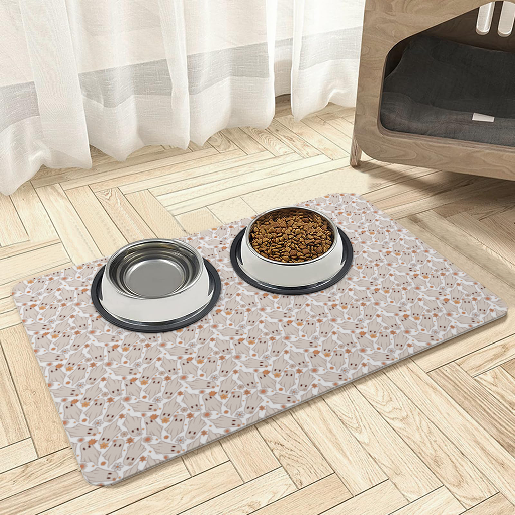 Retro Floral Cute Ghost Seamless Pattern Pet Feeding Mat