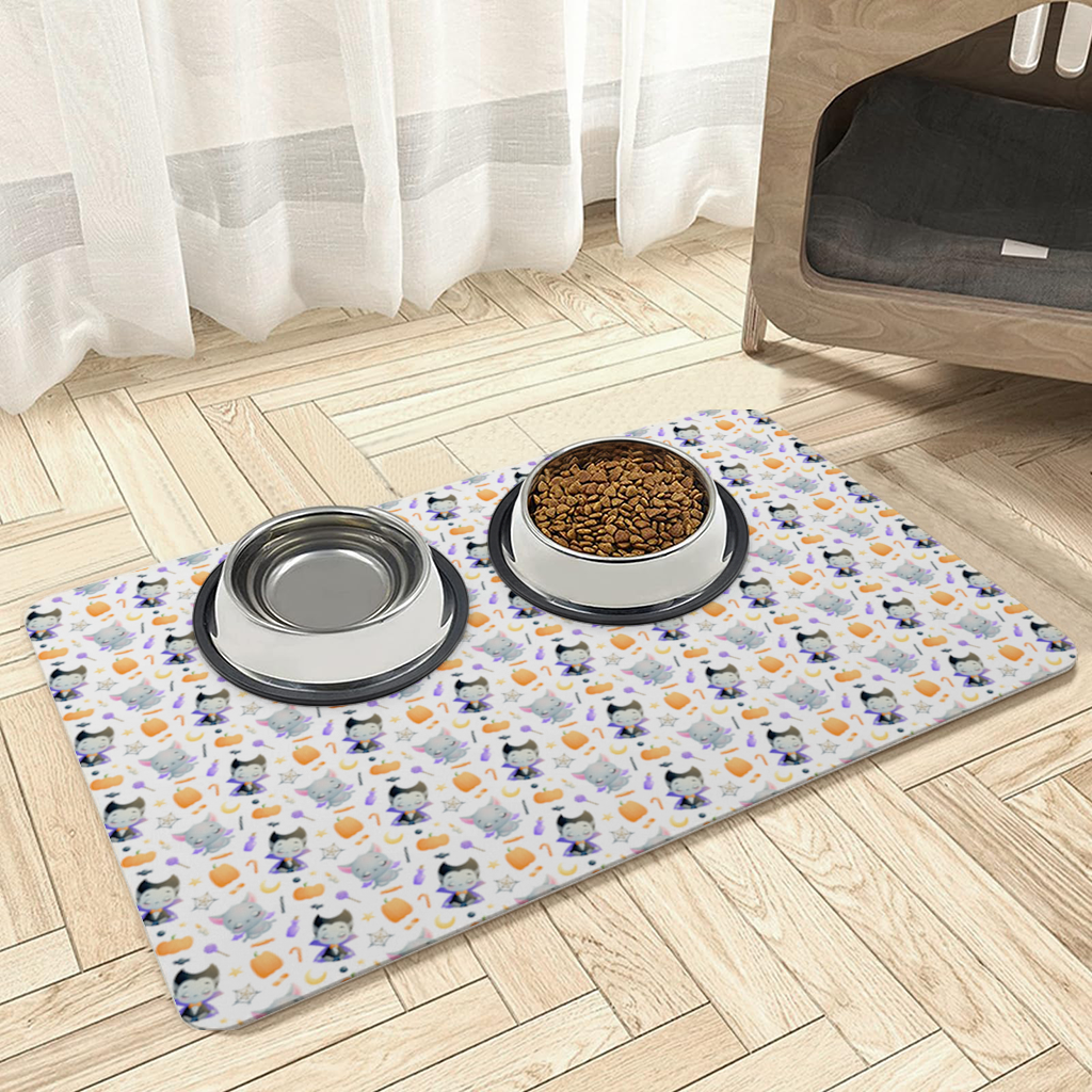 Cute Vampire and Bat Halloween Seamless Pattern Pet Feeding Mat