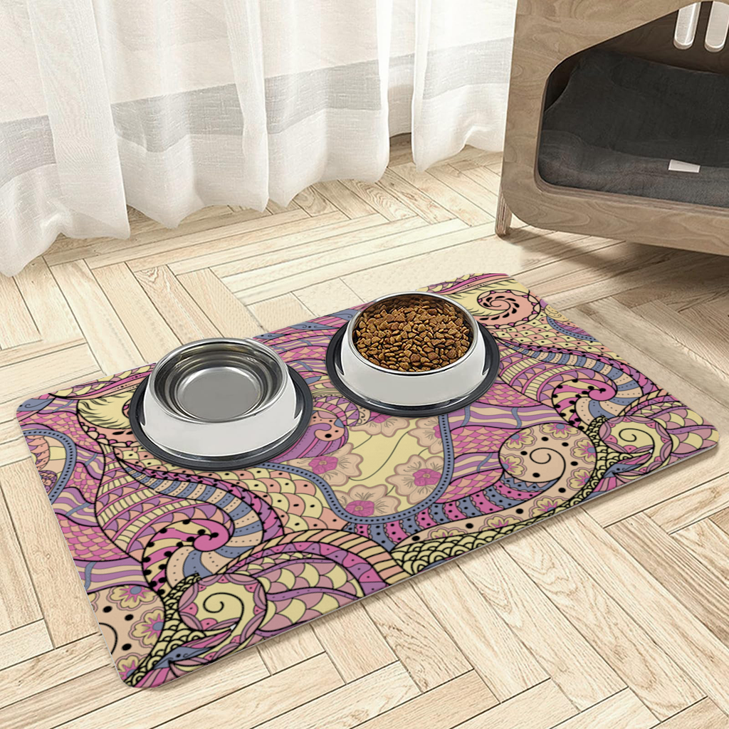 Psychedelic Zentangle Floral Pet Feeding Mat