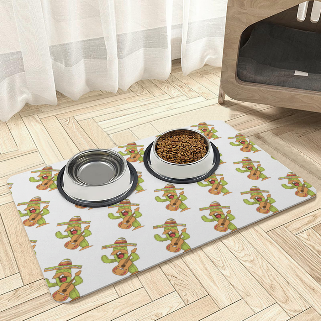 Mariachi Cactus Playing Guitar Pet Feeding Mat