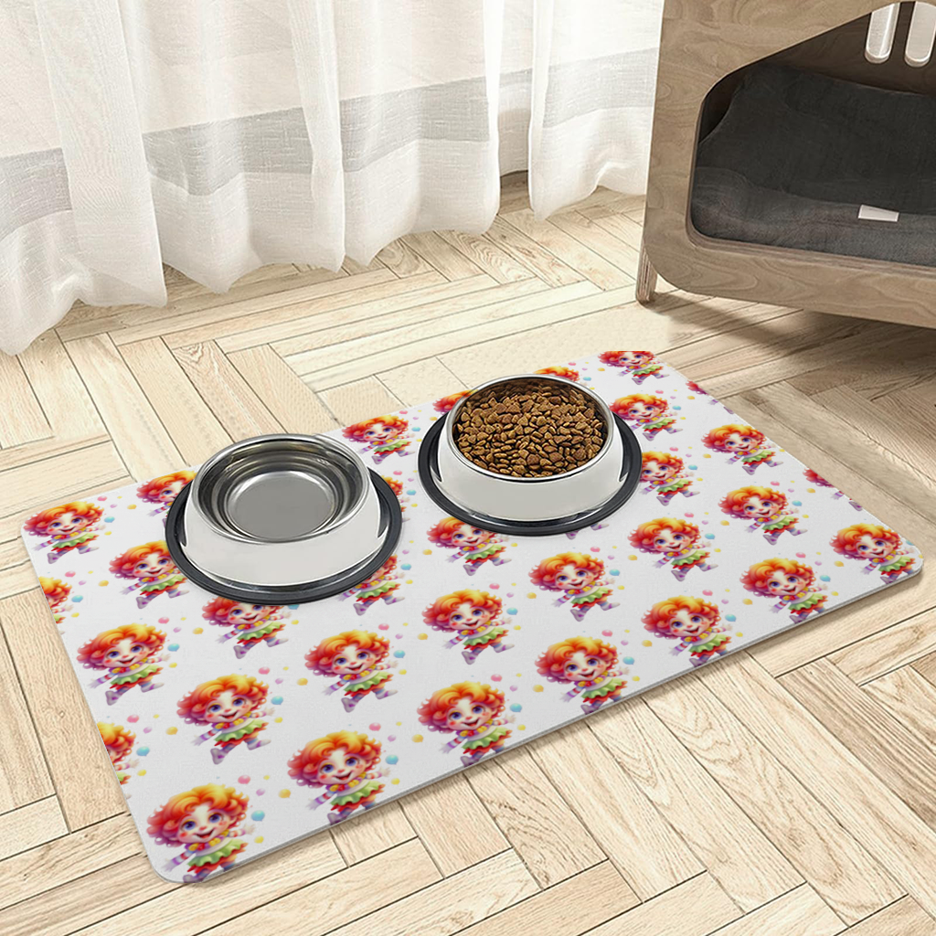 Cute Rainbow Hair Happy Clown Pet Feeding Mat