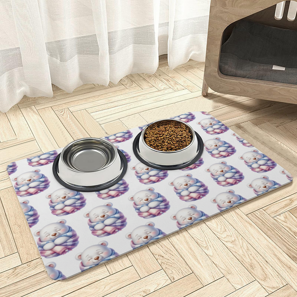Cozy Sleepy Polar Bear Cub Pet Feeding Mat