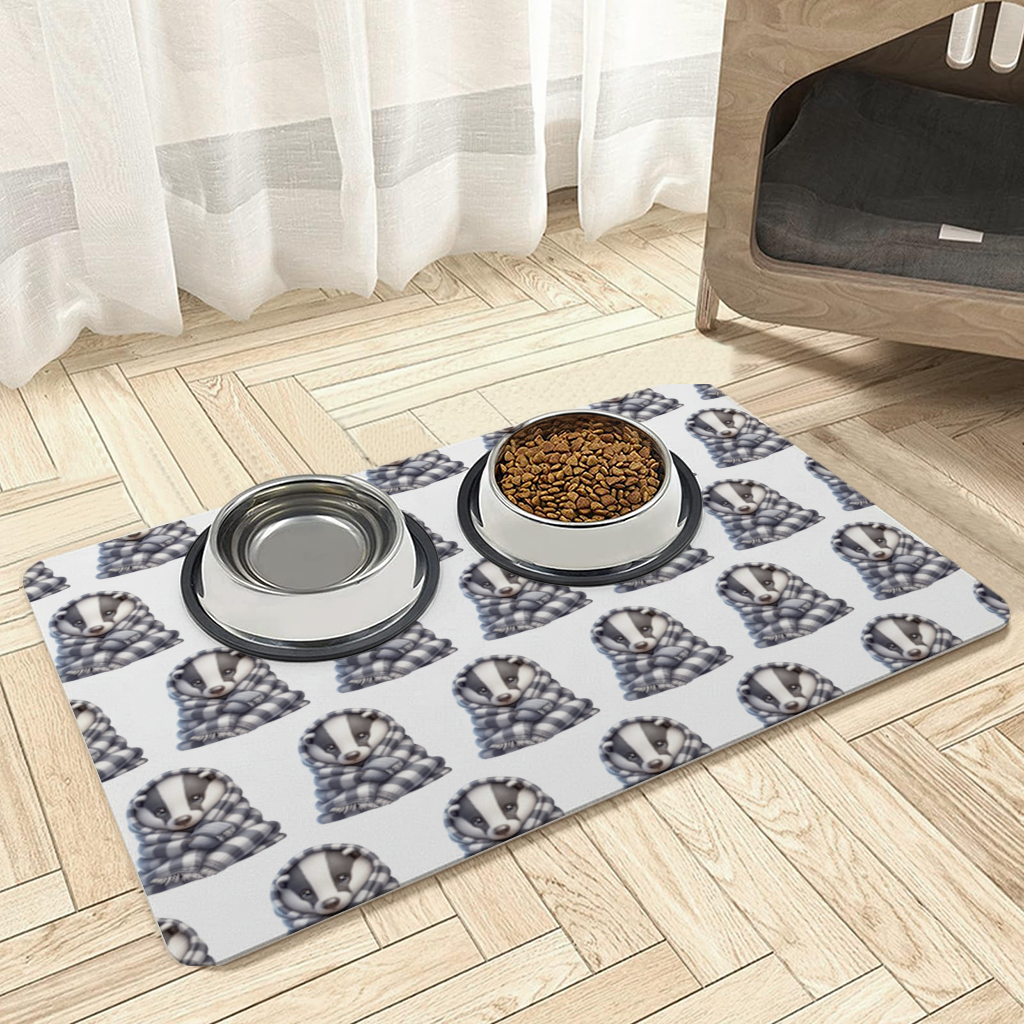Cozy Baby Badger Wrapped in Blanket Pet Feeding Mat