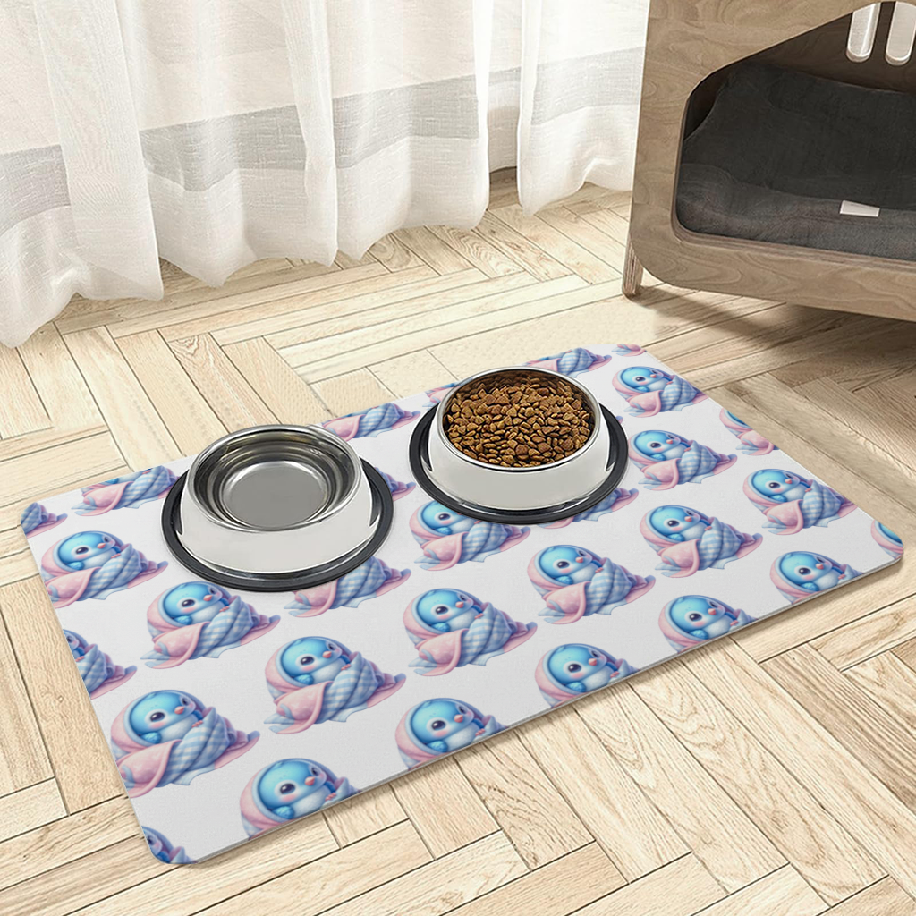 Kawaii Blue Bird in Blanket Pet Feeding Mat