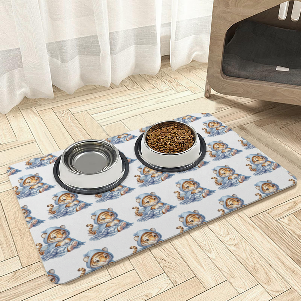 Sleepy Baby Tiger Cub on Books Pet Feeding Mat