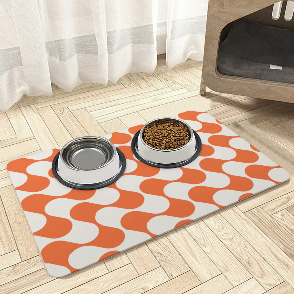 Retro 70s Orange Cream Groovy Curves Pet Feeding Mat