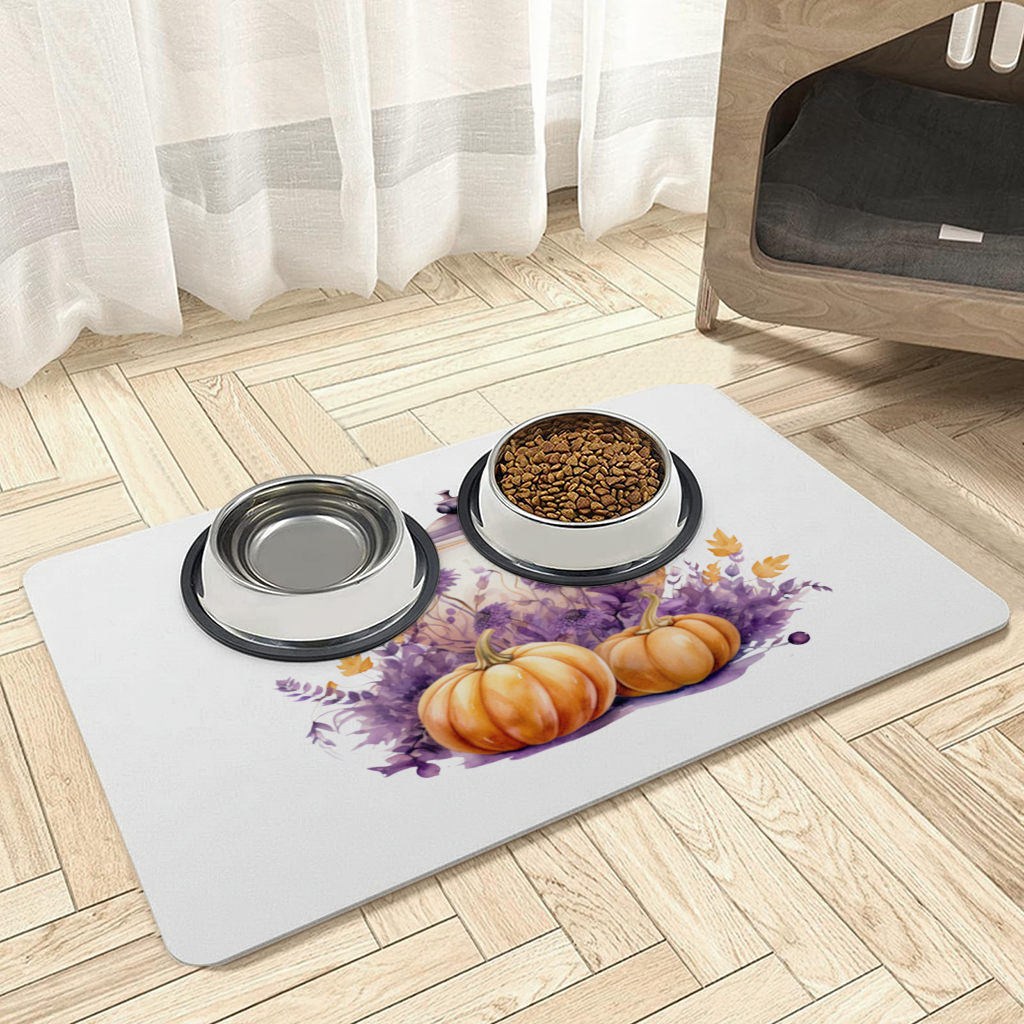 Vintage Purple Floral Pumpkin Teapot Pet Feeding Mat