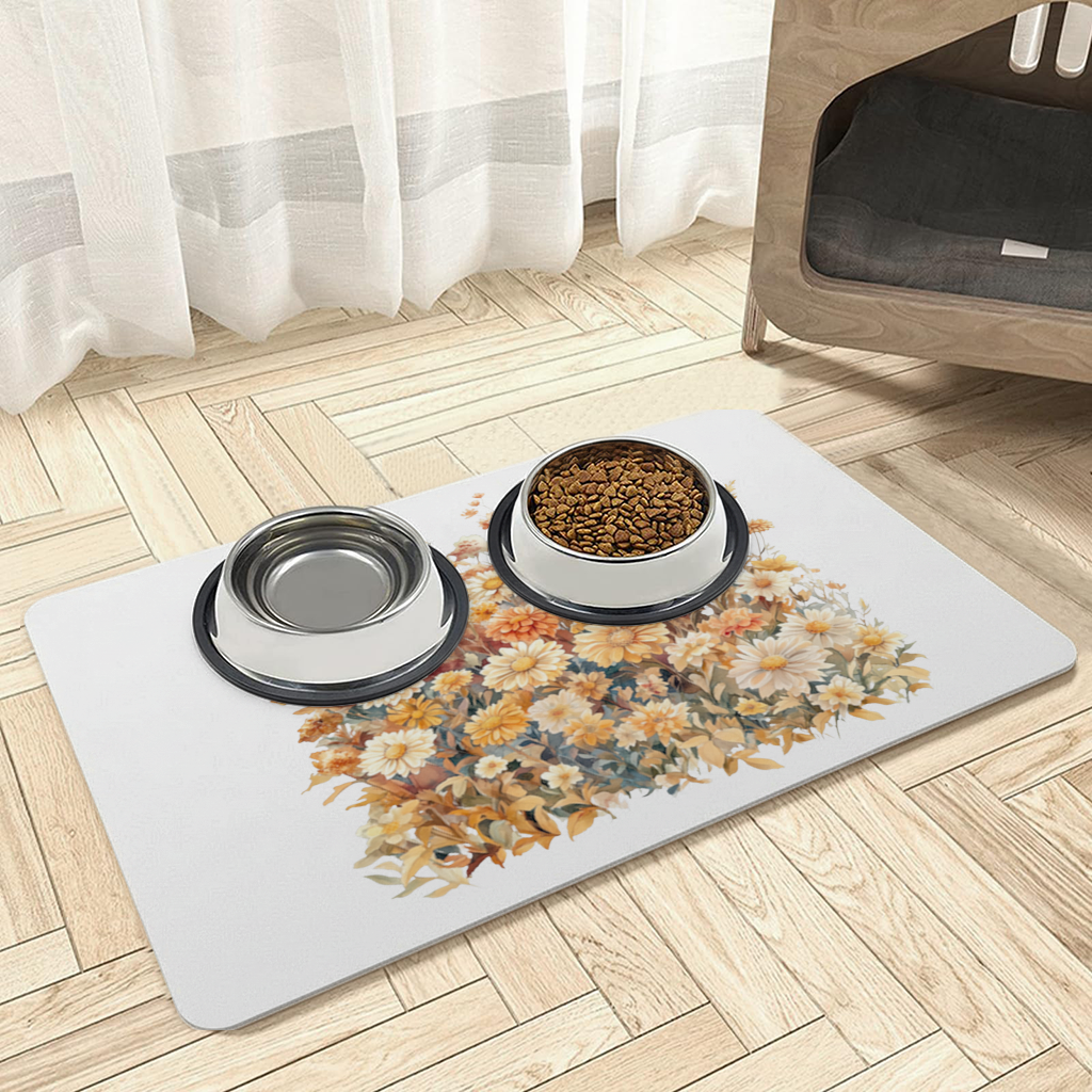 Watercolor Orange Wildflowers Pet Feeding Mat