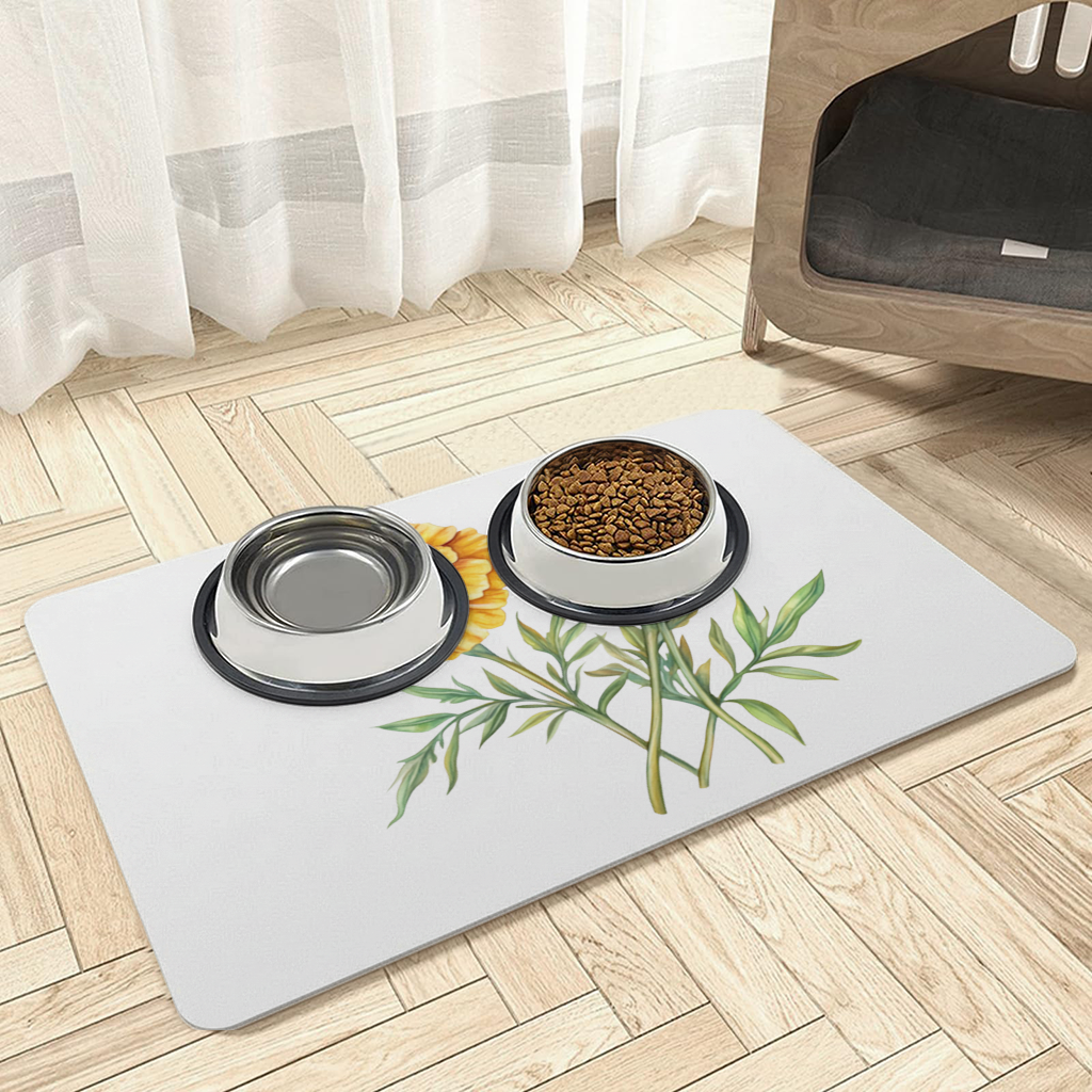 Botanical Yellow Orange Marigold Pet Feeding Mat