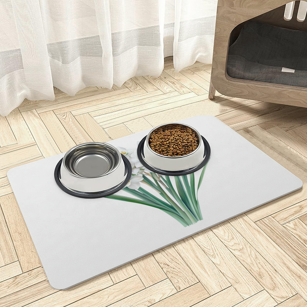 White Daffodil Bouquet Botanical Pet Feeding Mat