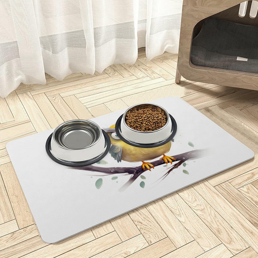 Grumpy Yellow Owl Pet Feeding Mat