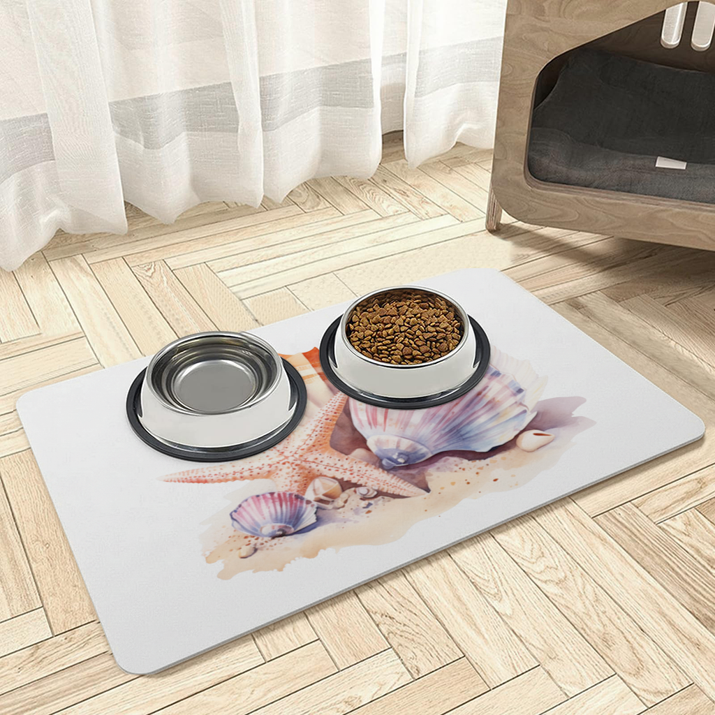 Watercolor Coastal Seashells Pet Feeding Mat