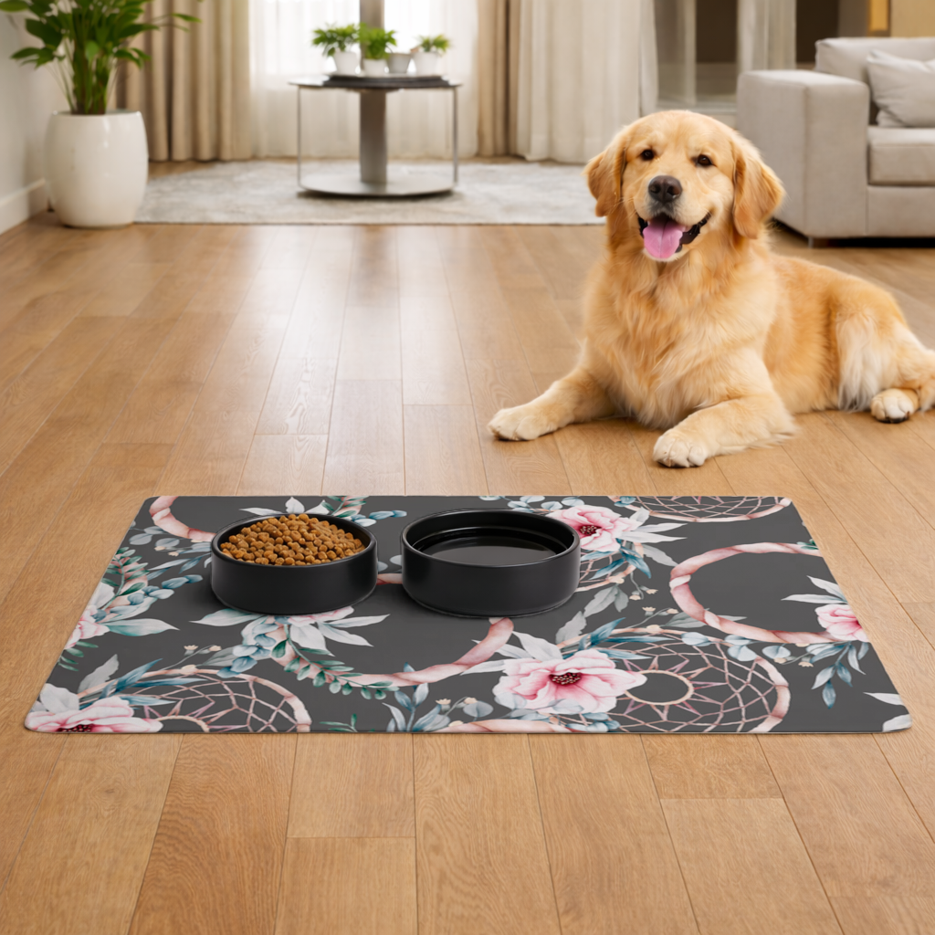 Boho Floral Dreamcatcher Pattern Pet Feeding Mat