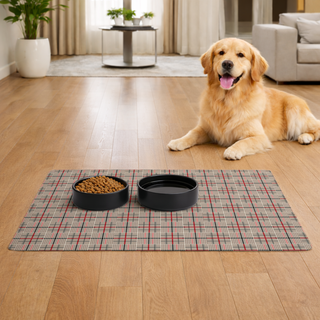 Red Black Geometric Tribal Pattern Pet Feeding Mat