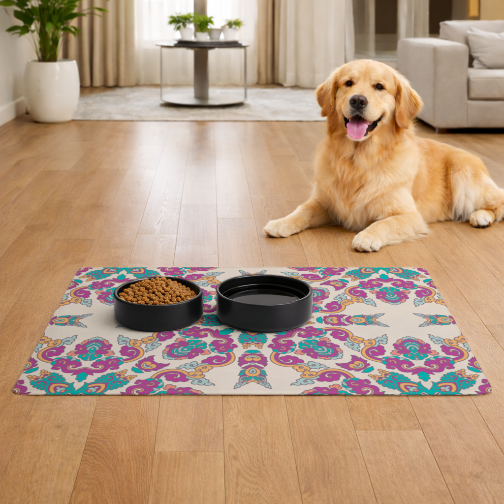 Colorful Oriental Symmetrical Mandala Pattern Pet Feeding Mat