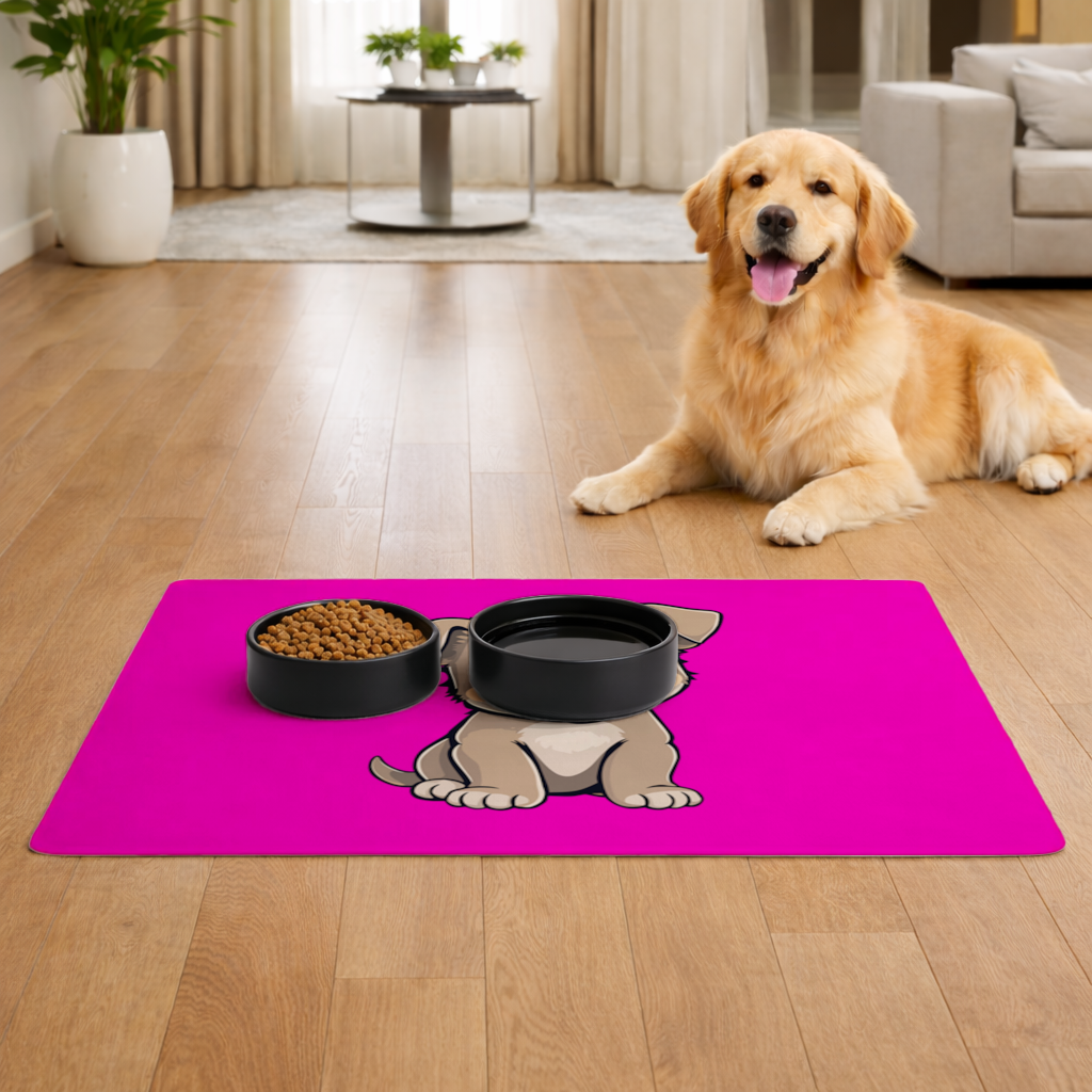 Cute Dog Illustration on Pink Background Pet Feeding Mat