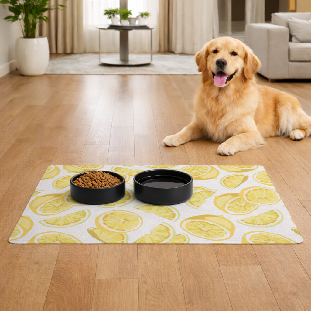 Fresh Lemon Slices Vibrant Summer Pattern Pet Feeding Mat