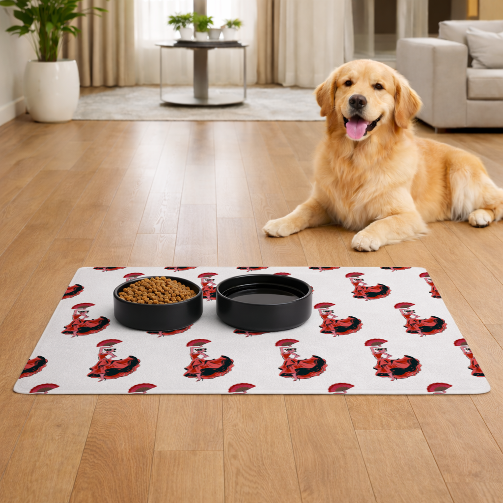 Flamenco Dancer with Fan Illustration Pet Feeding Mat