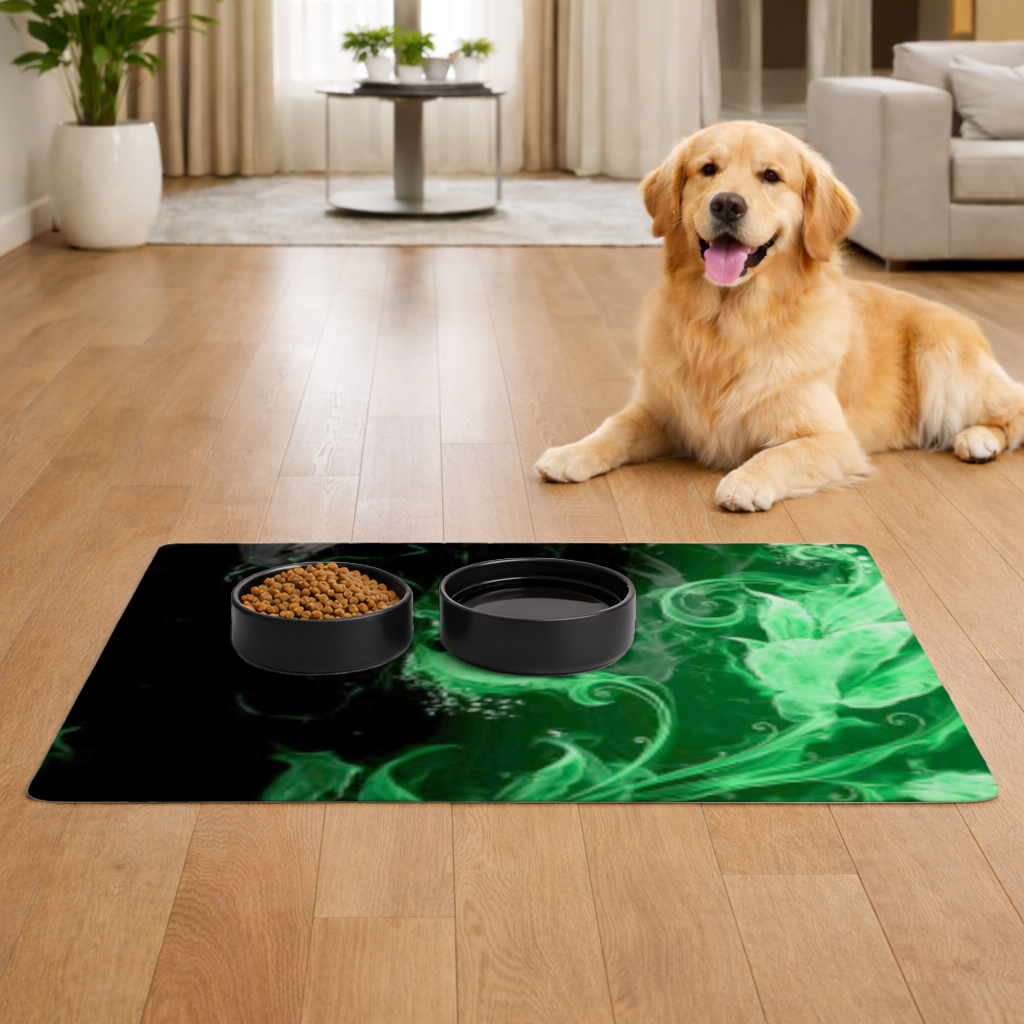 Green and black smokes Pet Feeding Mat