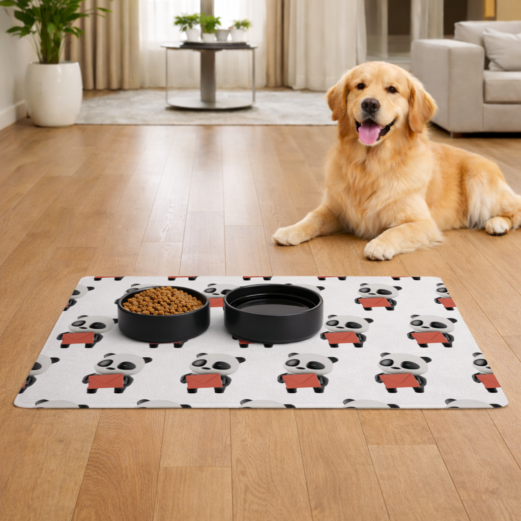Happy Panda Character Holding Red Envelope Pet Feeding Mat
