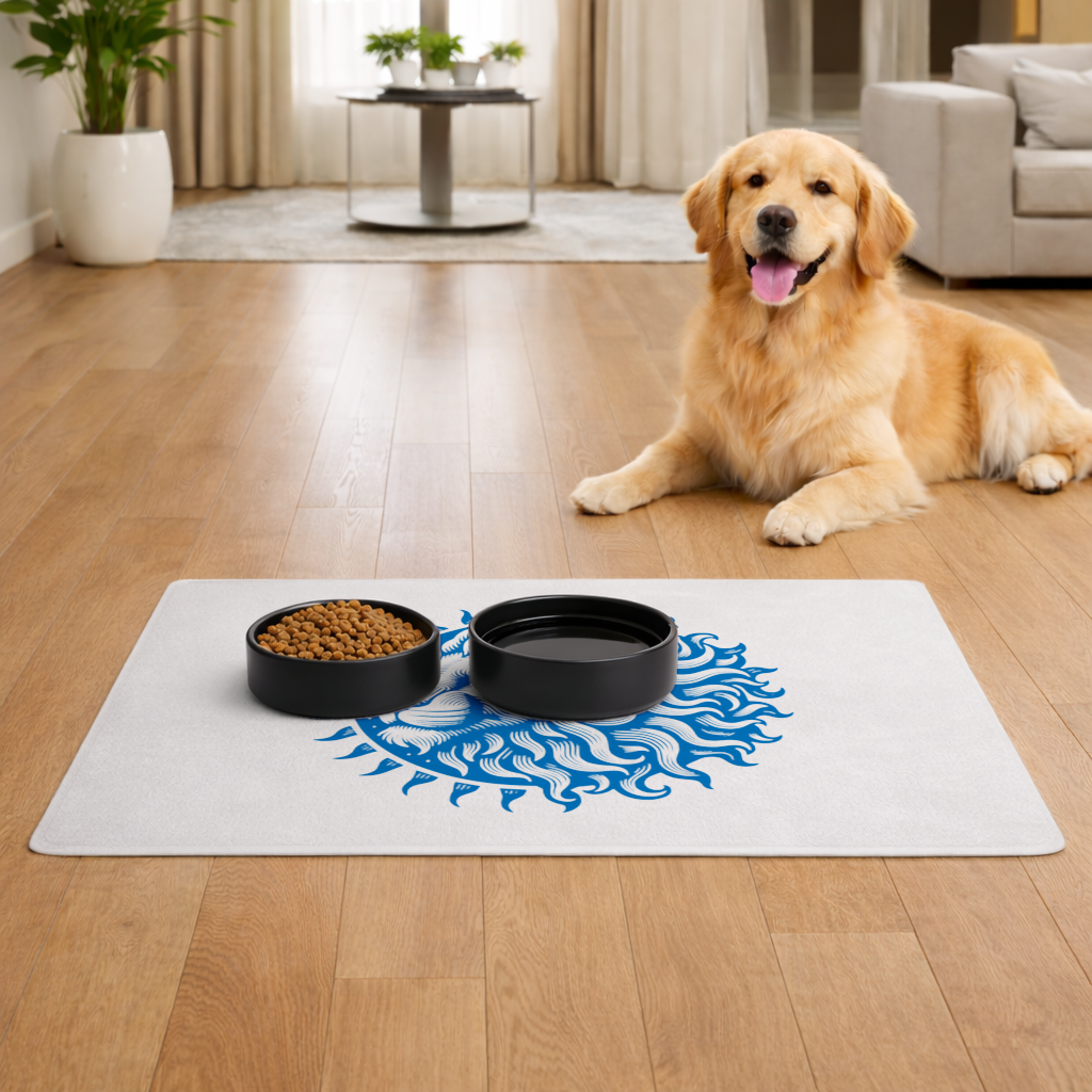 Leo Zodiac Sun and Moon Blue Motif Pet Feeding Mat