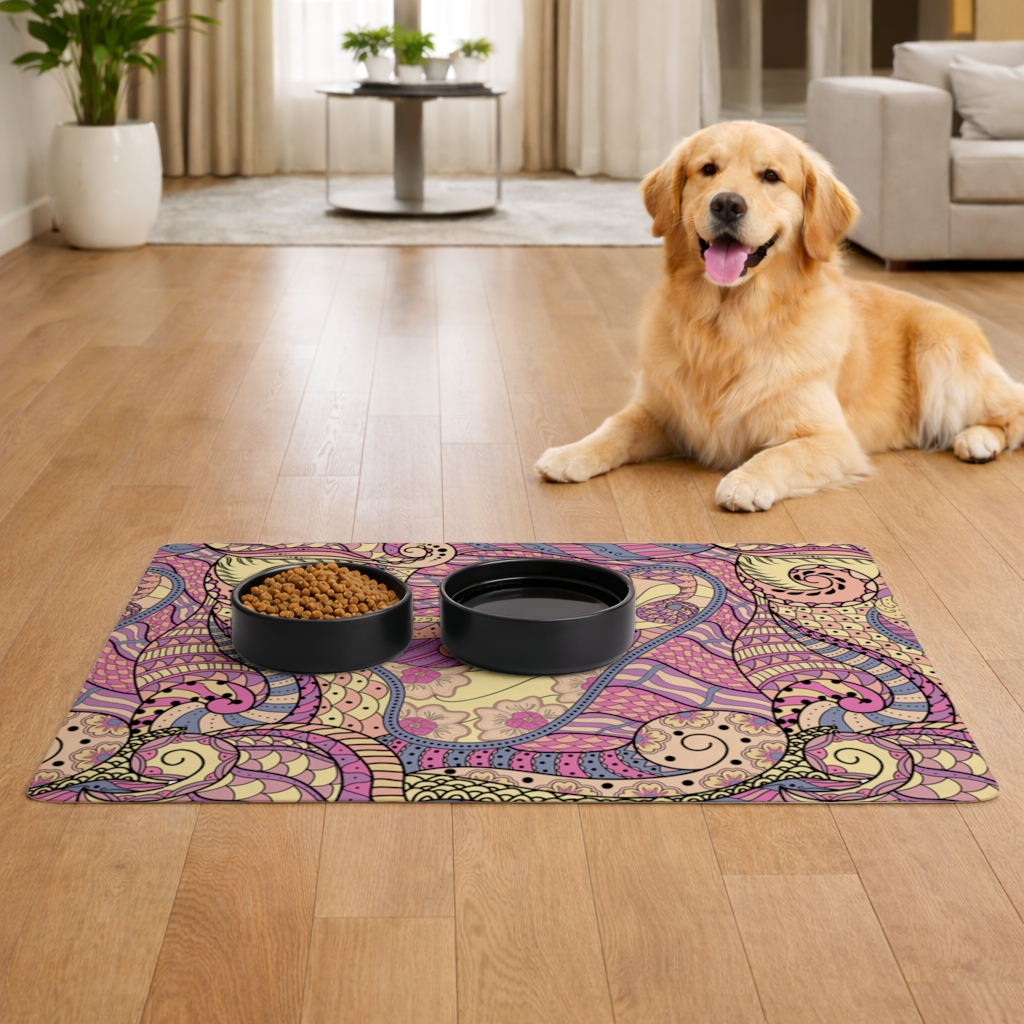 Psychedelic Zentangle Floral Pet Feeding Mat