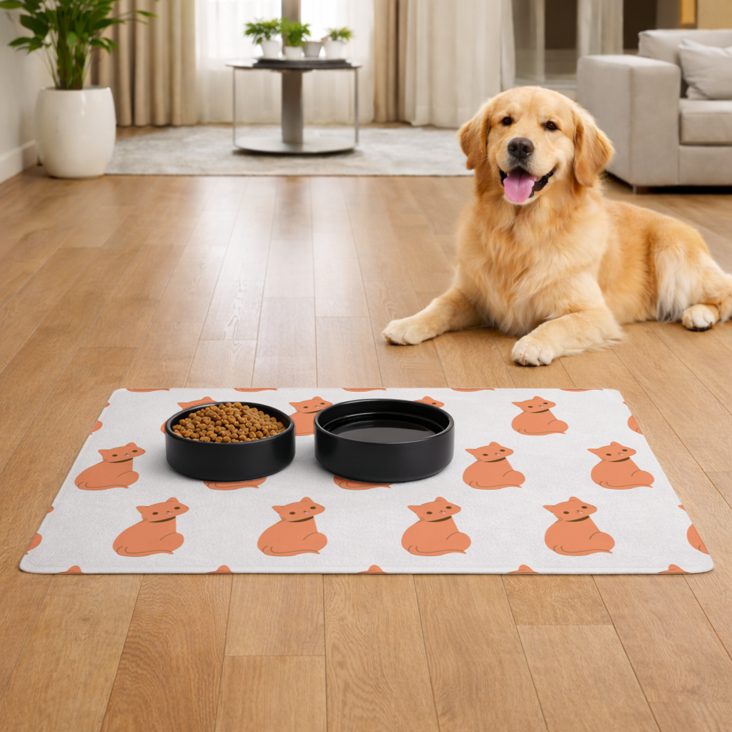 Kawaii Orange Cat Blep Pet Feeding Mat