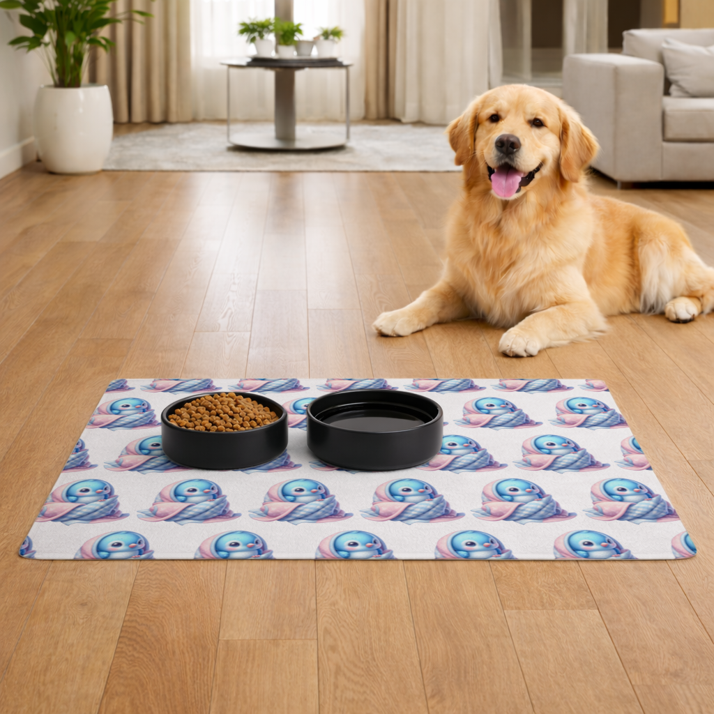 Kawaii Blue Bird in Blanket Pet Feeding Mat