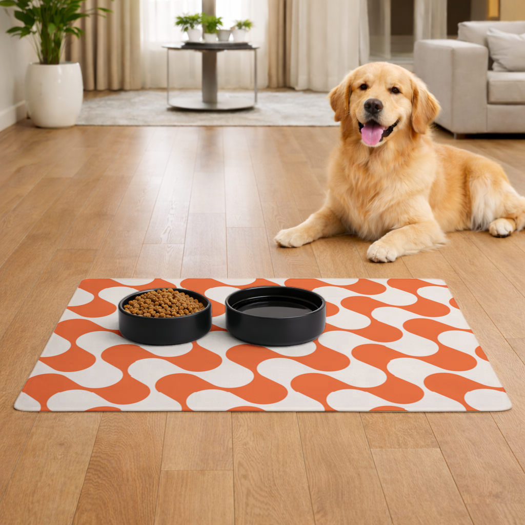 Retro 70s Orange Cream Groovy Curves Pet Feeding Mat