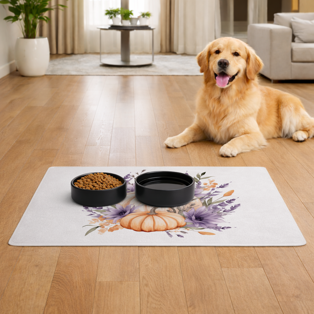 Lavender and Pumpkin Autumn Bouquet Pet Feeding Mat