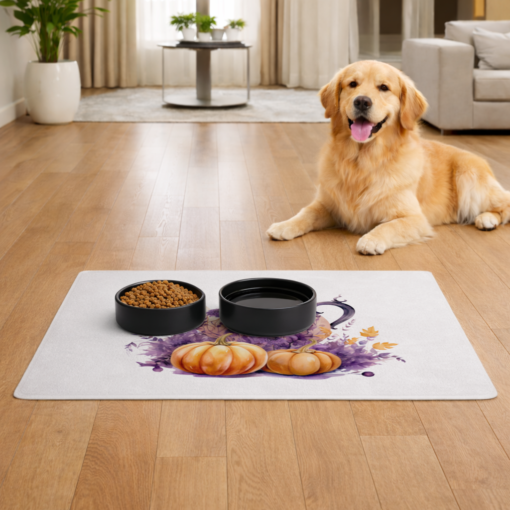 Vintage Purple Floral Pumpkin Teapot Pet Feeding Mat