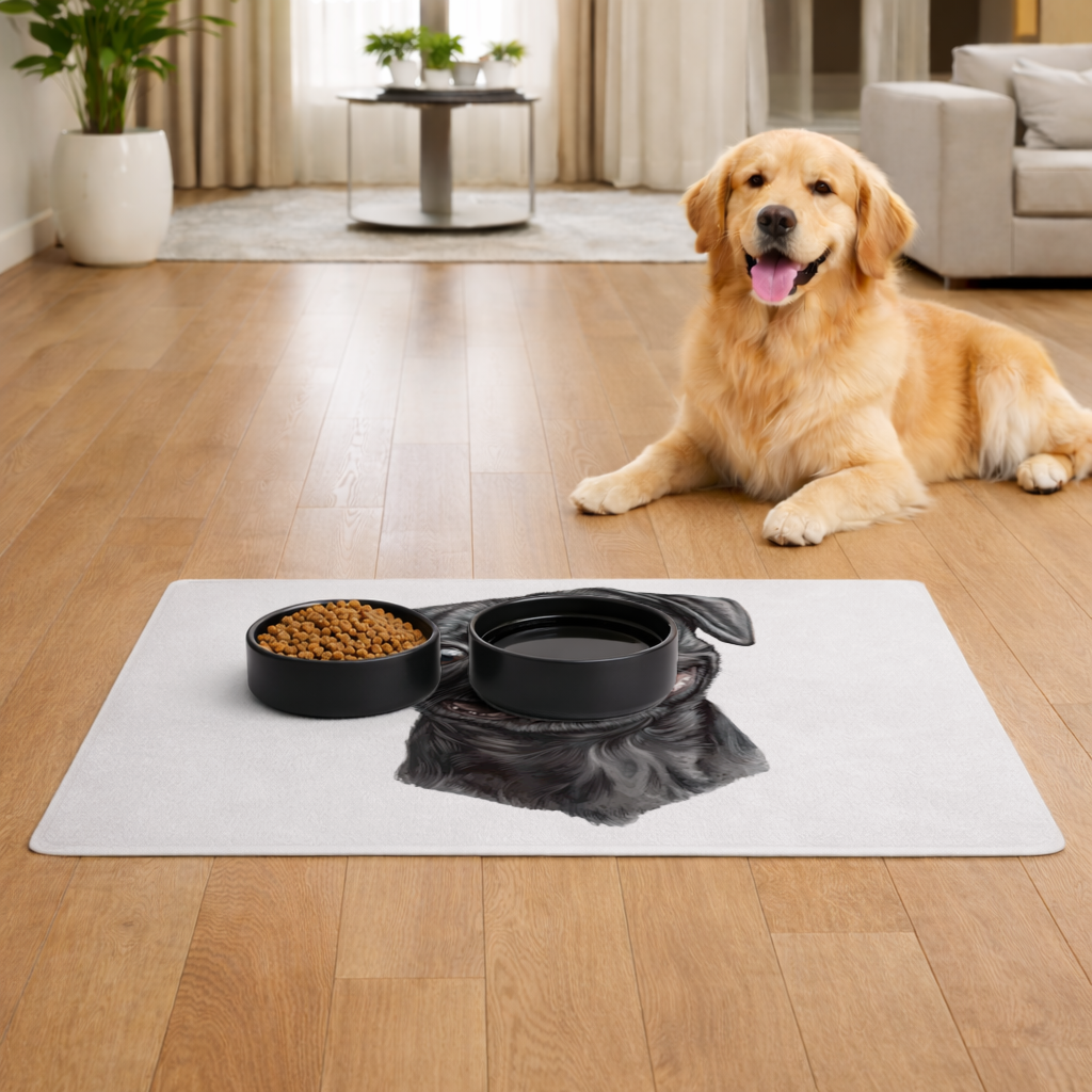 Happy Black Pug Face Pet Feeding Mat