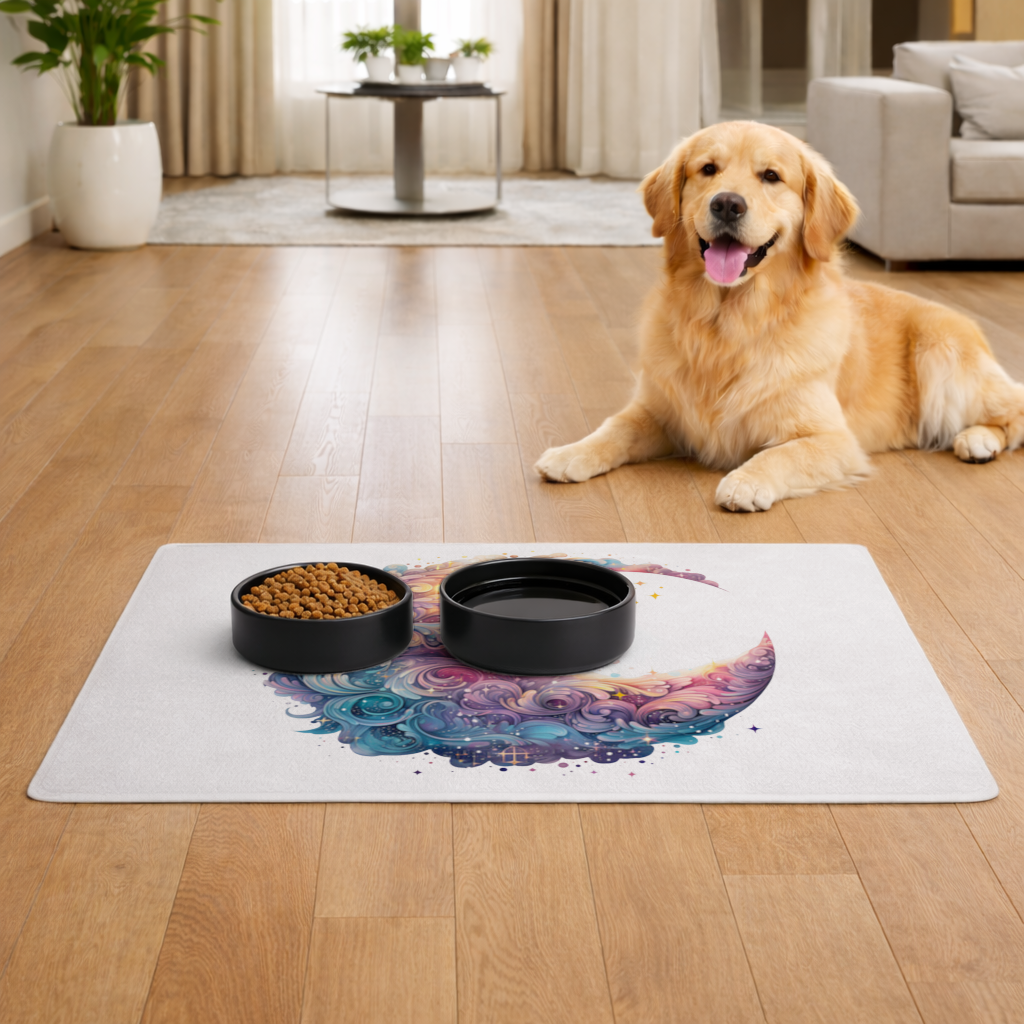 Colorful Swirled Celestial Moon Pet Feeding Mat