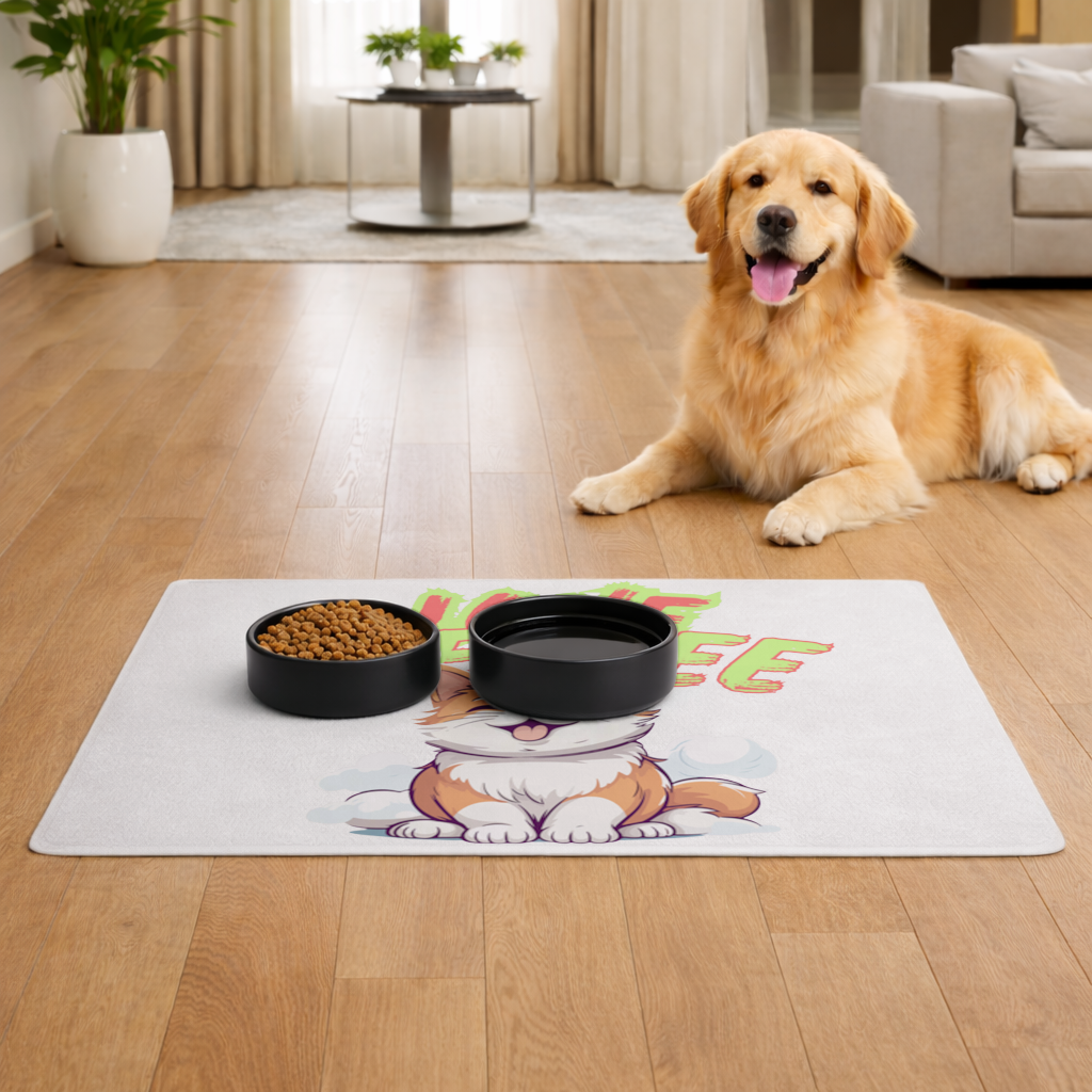 Cute Orange Cat Love Me Pet Feeding Mat