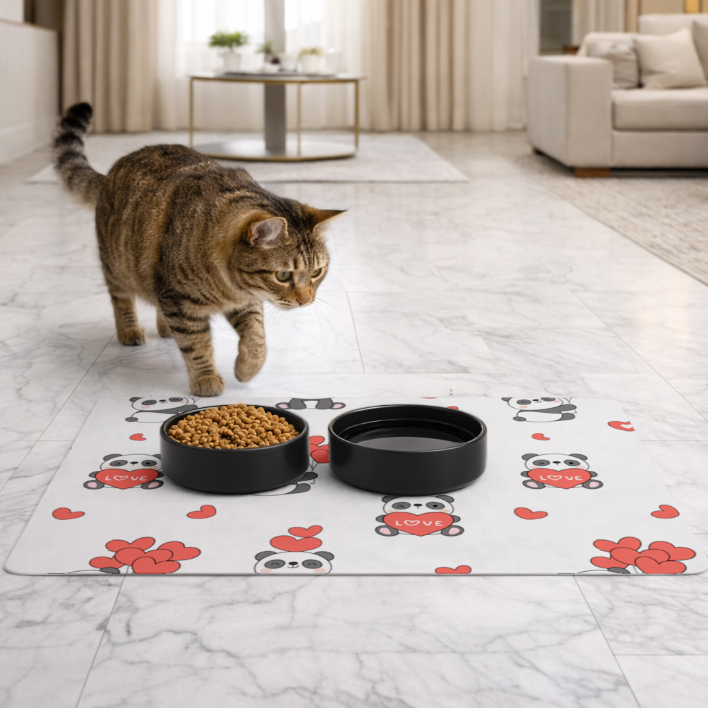 Cute Panda Valentines Day Love Heart Pattern Design Pet Feeding Mat