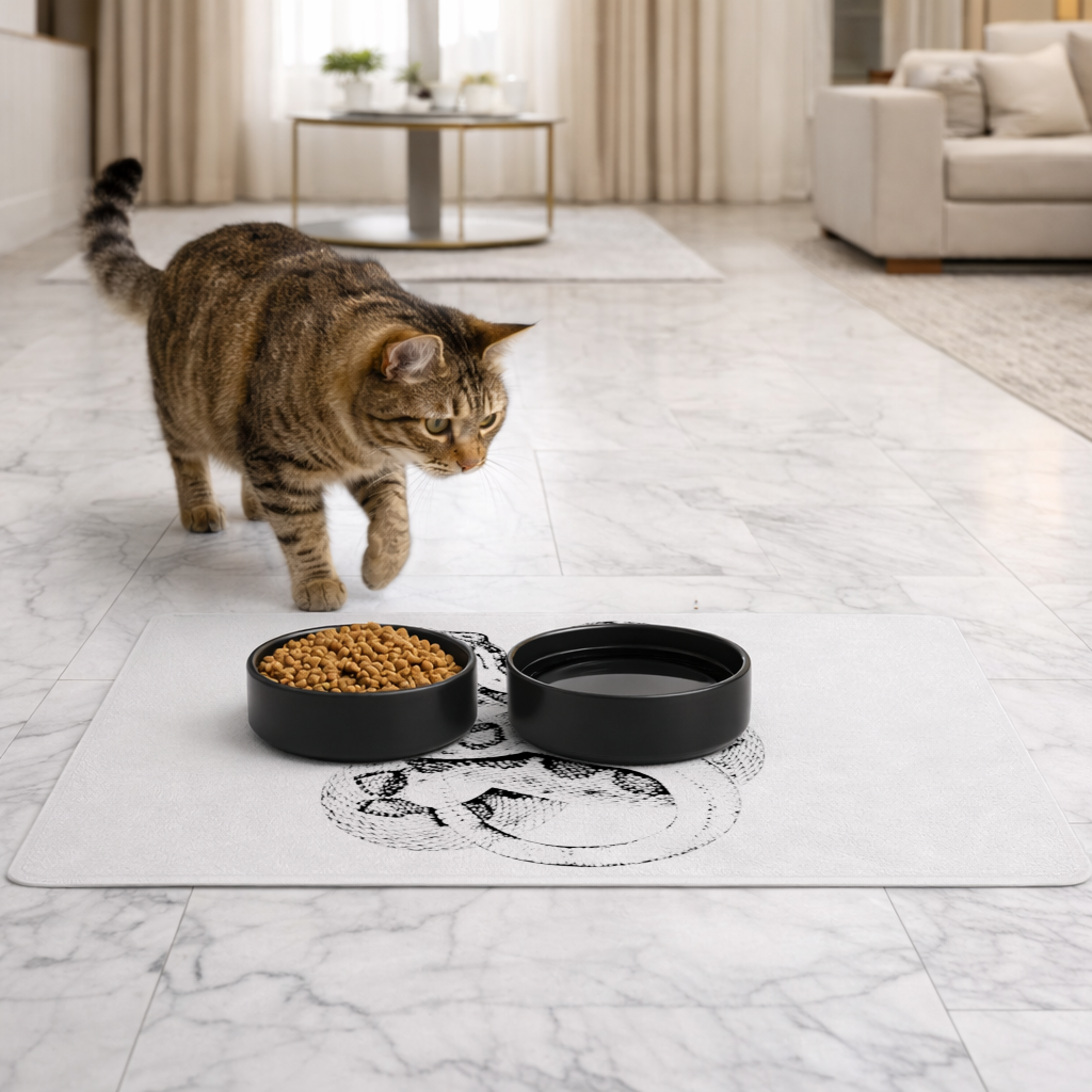 Detailed Vintage Rattlesnake Illustration Pet Feeding Mat