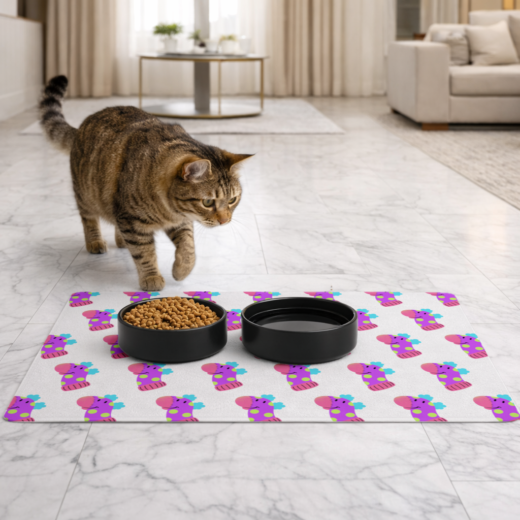 Cute Colorful Dinosaur Illustration Pet Feeding Mat