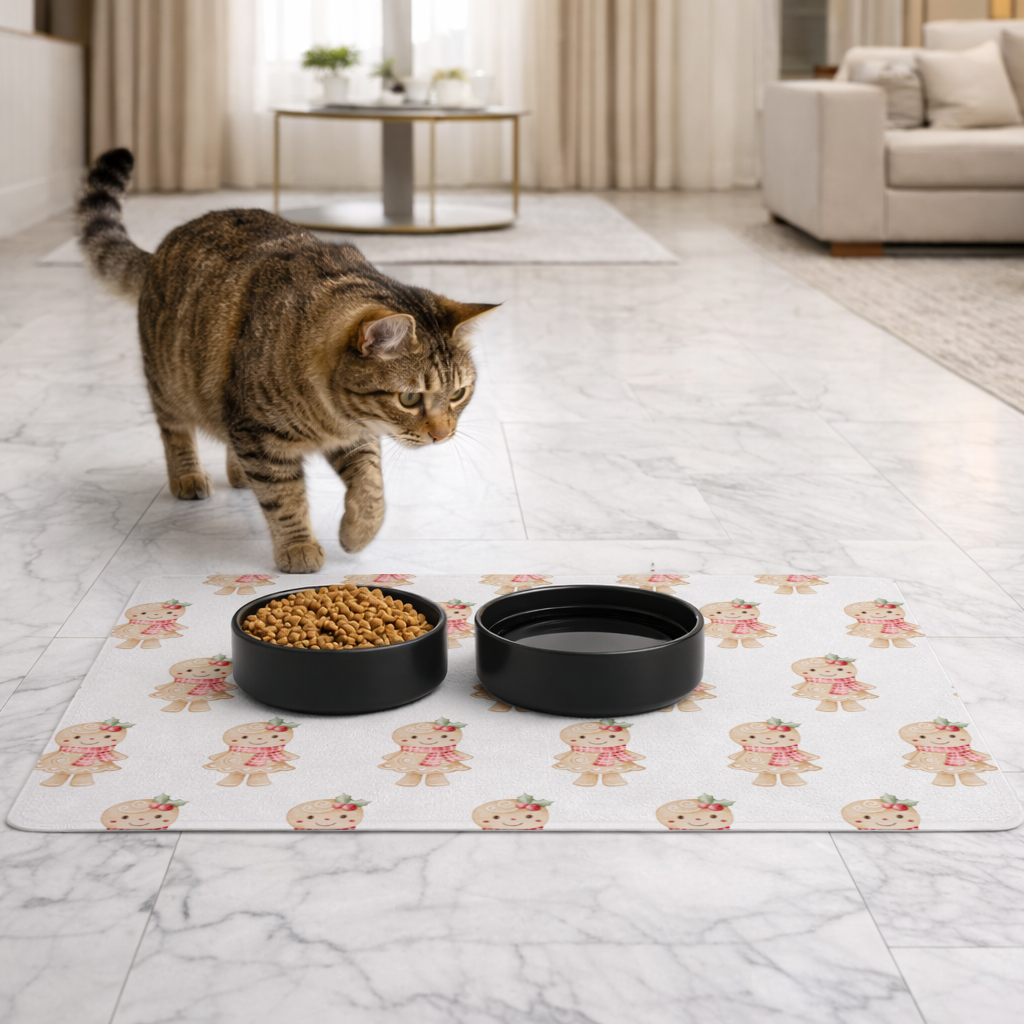 Cute Gingerbread Cookie Character Pet Feeding Mat