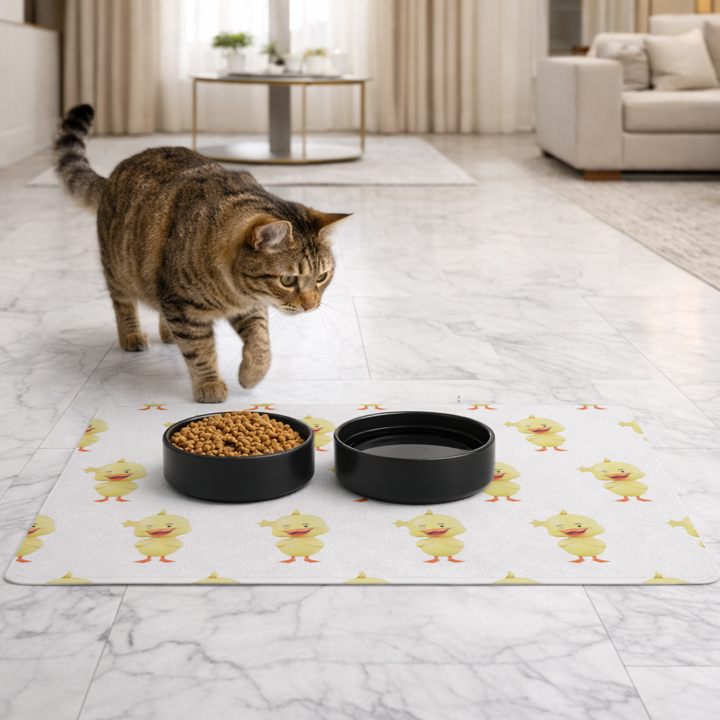 Cheerful Winking Yellow Duck with Star Pet Feeding Mat