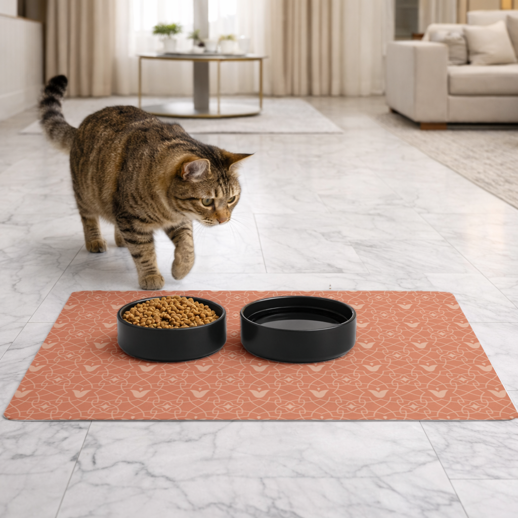 Modern Geometric Linear Terracotta Pattern Pet Feeding Mat