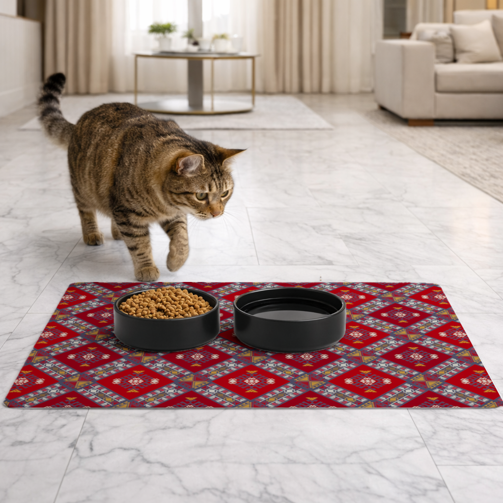 Geleneksel Kilim Desenli Motif Evcil Hayvan Besleme Matı