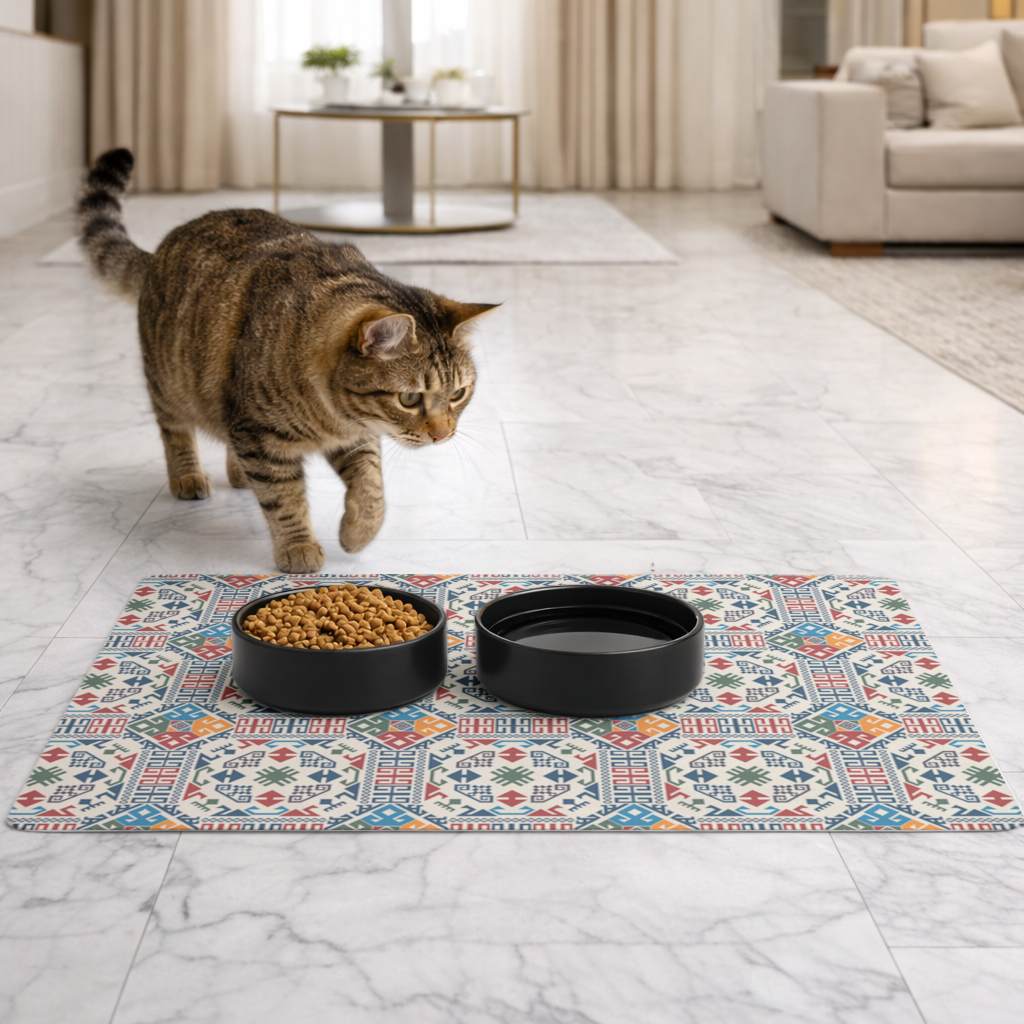Çok Renkli Etnik Geometrik Motif Evcil Hayvan Besleme Matı