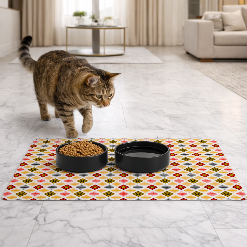 Canlı Etnik Geometrik Motif Evcil Hayvan Besleme Matı