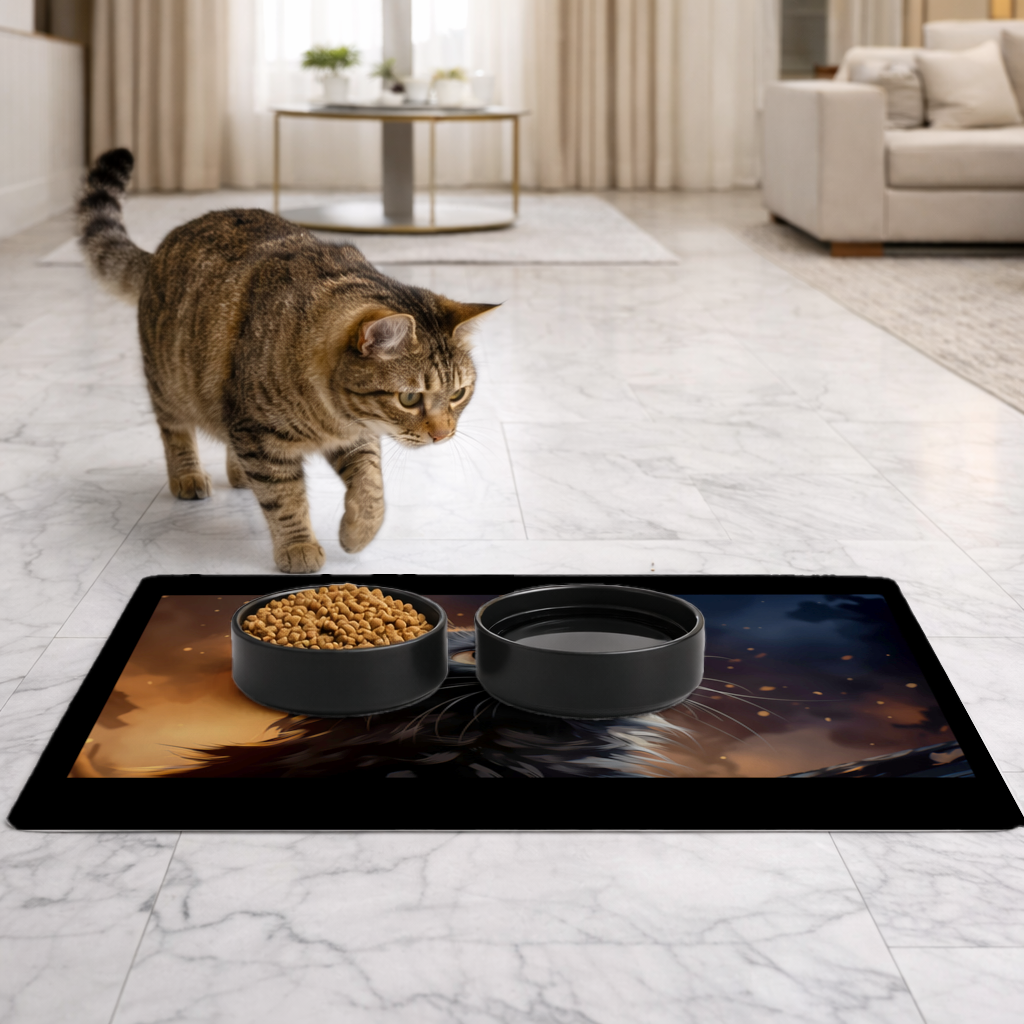 Black Cat Digital Art Pet Feeding Mat