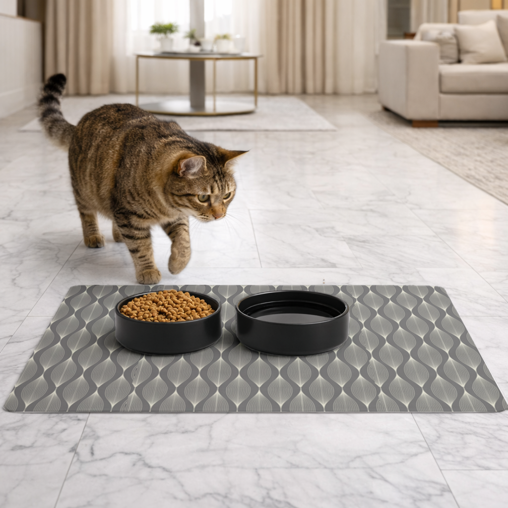 Art Deco Stilinde Geometrik Dalgalı Desen Evcil Hayvan Besleme Matı